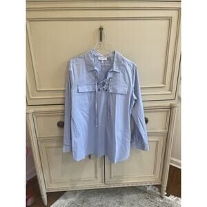 Calvin Klein Light Blue‎ V Neck Summer Top Nautical Light Weight Medium Cotton